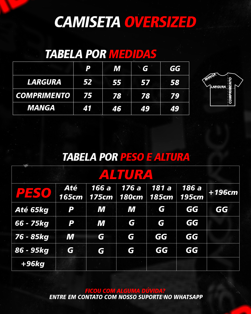 tabela de medida camiseta oversized certa
