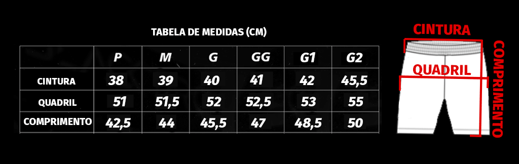 tabelas de medidas bermuda flex 0001 comprimento